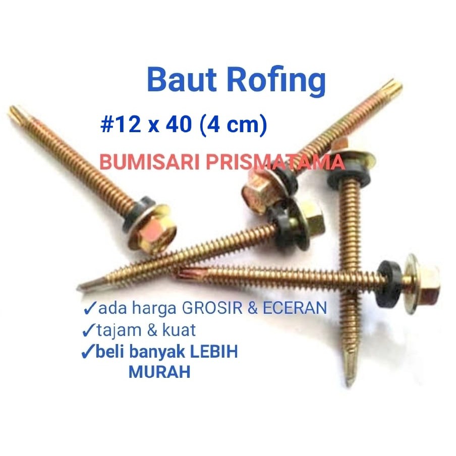 Baut atap 12 x 40 / Rofing kuning 4 cm