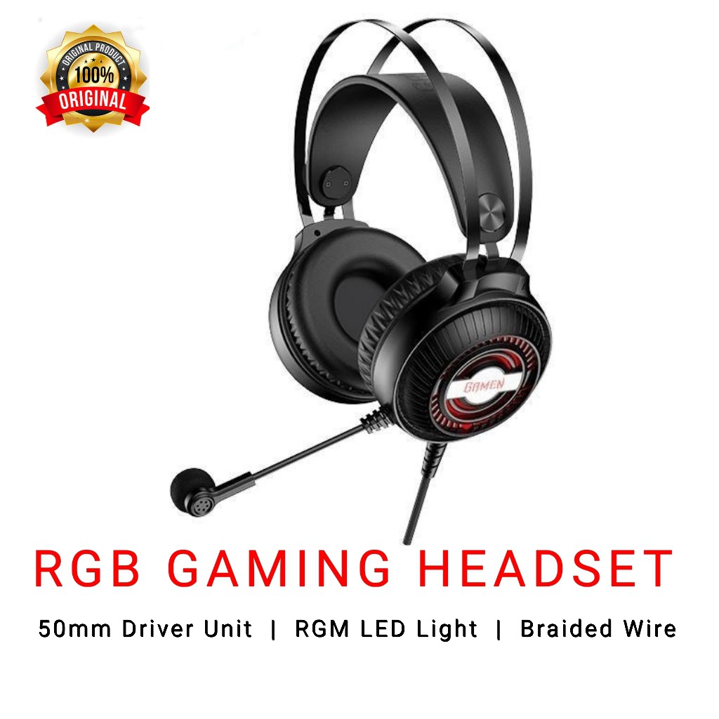 Headset Gamen GH2100 3.5mm Audio Jack input RGB LED Light Braided Wire ORIGINAL