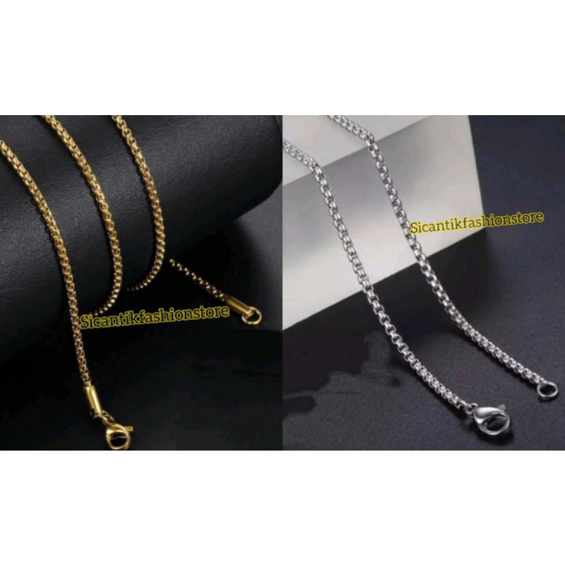 Kalung Titanium Model rolo Gold Silver Fashion Wanita Pria Terlaris Anti Karat Tidak Luntur Mewah