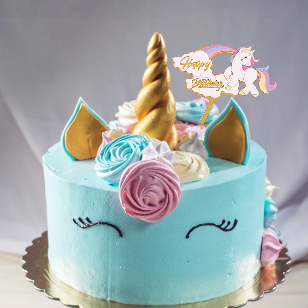 Topper Kue Ulang Tahun Desain Unicorn Bahan Akrilik Reusable Untuk Dekorasi Pesta