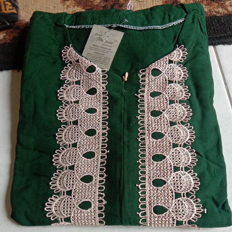 DASTER ARAB TUNIK LULU JUMBO LD 125 standar ld 110 renda full muter-Hijau botol