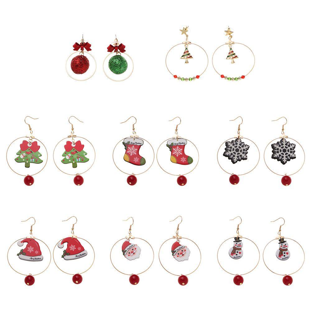 Lily 1pasang Natal Hoop Besar Liontin Anting Hadiah Wanita Gadis Multicolor Perhiasan Aksesoris Telinga Menjuntai Earrings