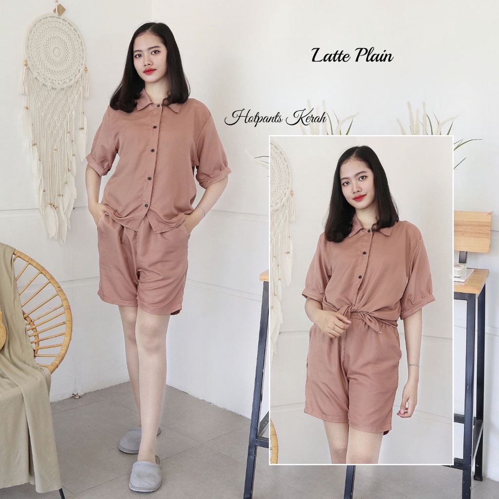 IZANY Piyama Dewasa Hotpant Lengan Balon / HP / Set Celana Pendek Dewasa banyak varian RAYON-LATTE PLAIN SA
