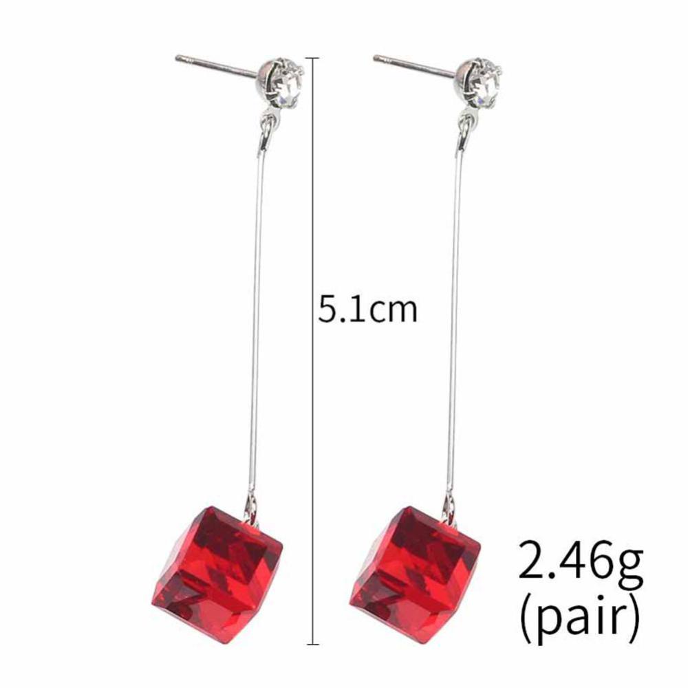 Timekey Anting Tusuk Gantung Panjang Desain Kubus Kristal Transparan Simple Untuk Wanita A6K5