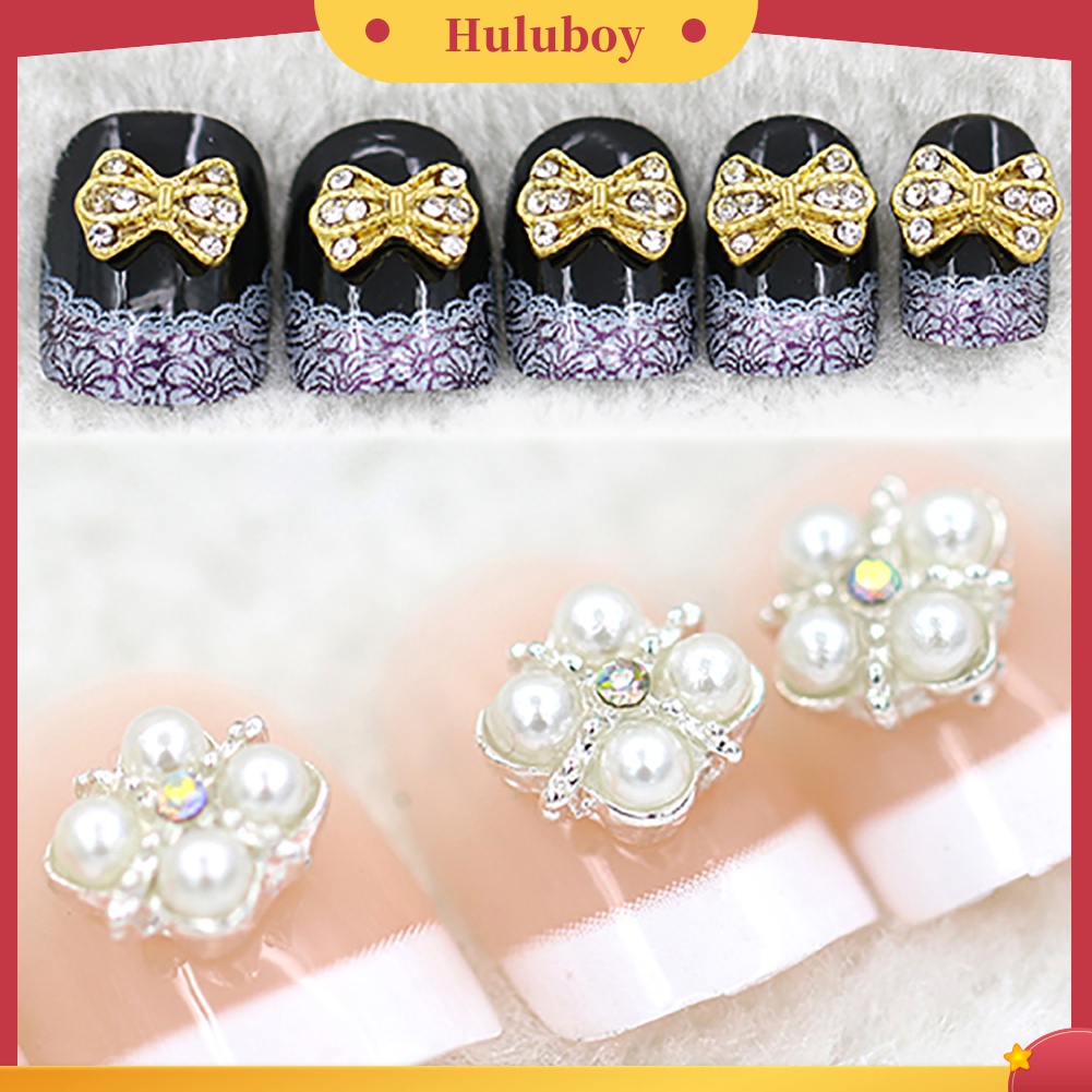 Huluboy Huluboy♡ 10pcs Stiker Kuku 3D Bahan Alloy Dengan Glitter + Berlian Imitasi