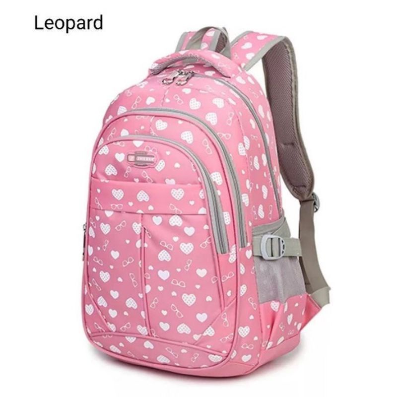 tas ransel sekolah motif love tas gendong karakter love-Pink muda