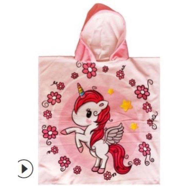 Handuk Ponco Anak Motif Karakter Microfiber-Unicorn Pink Bunga