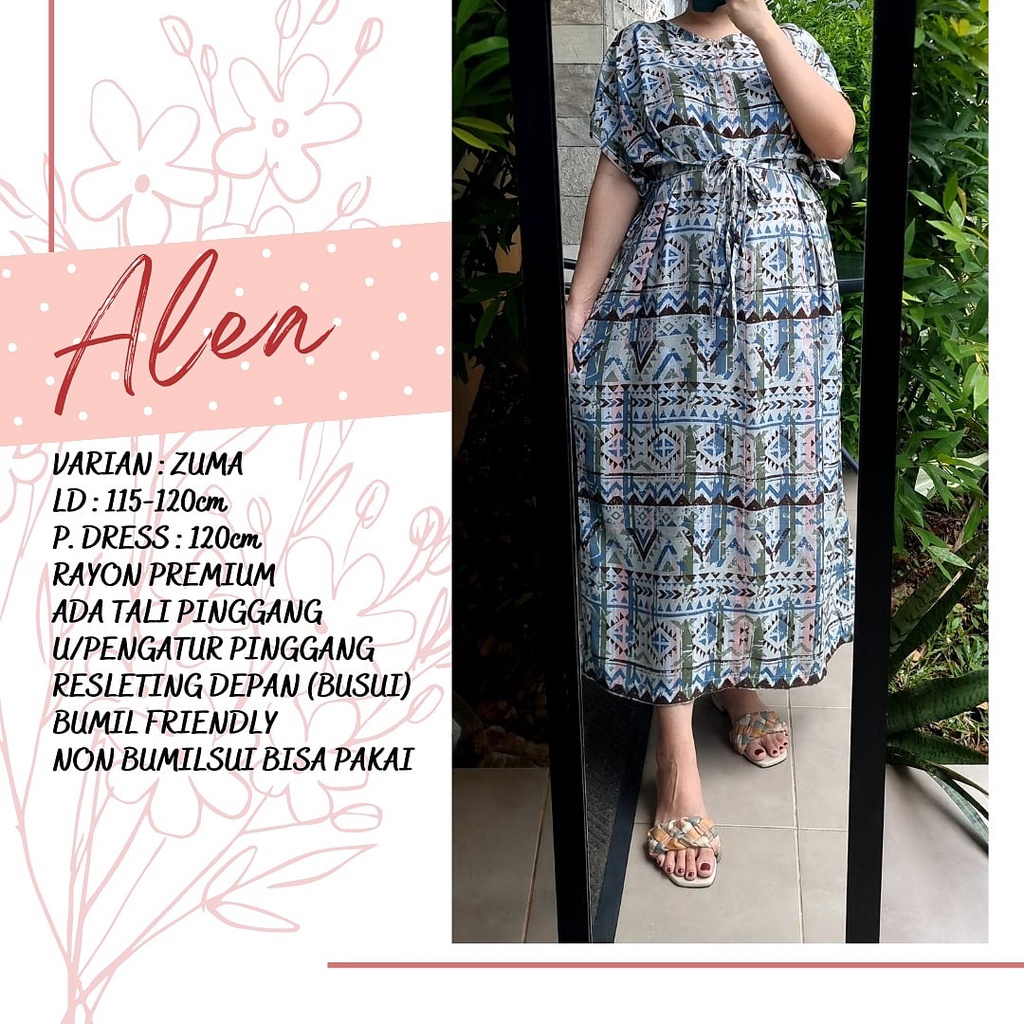 produk 2 Alea 120cm daster rayon jumbo bumil busui friendly adem resleting depan semata kaki-Zuma