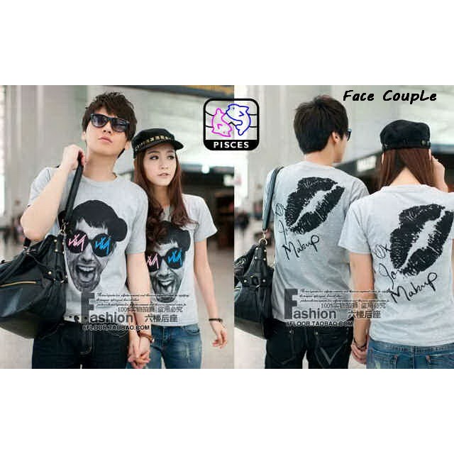 kaos couple murah baju pasangan keren face abu