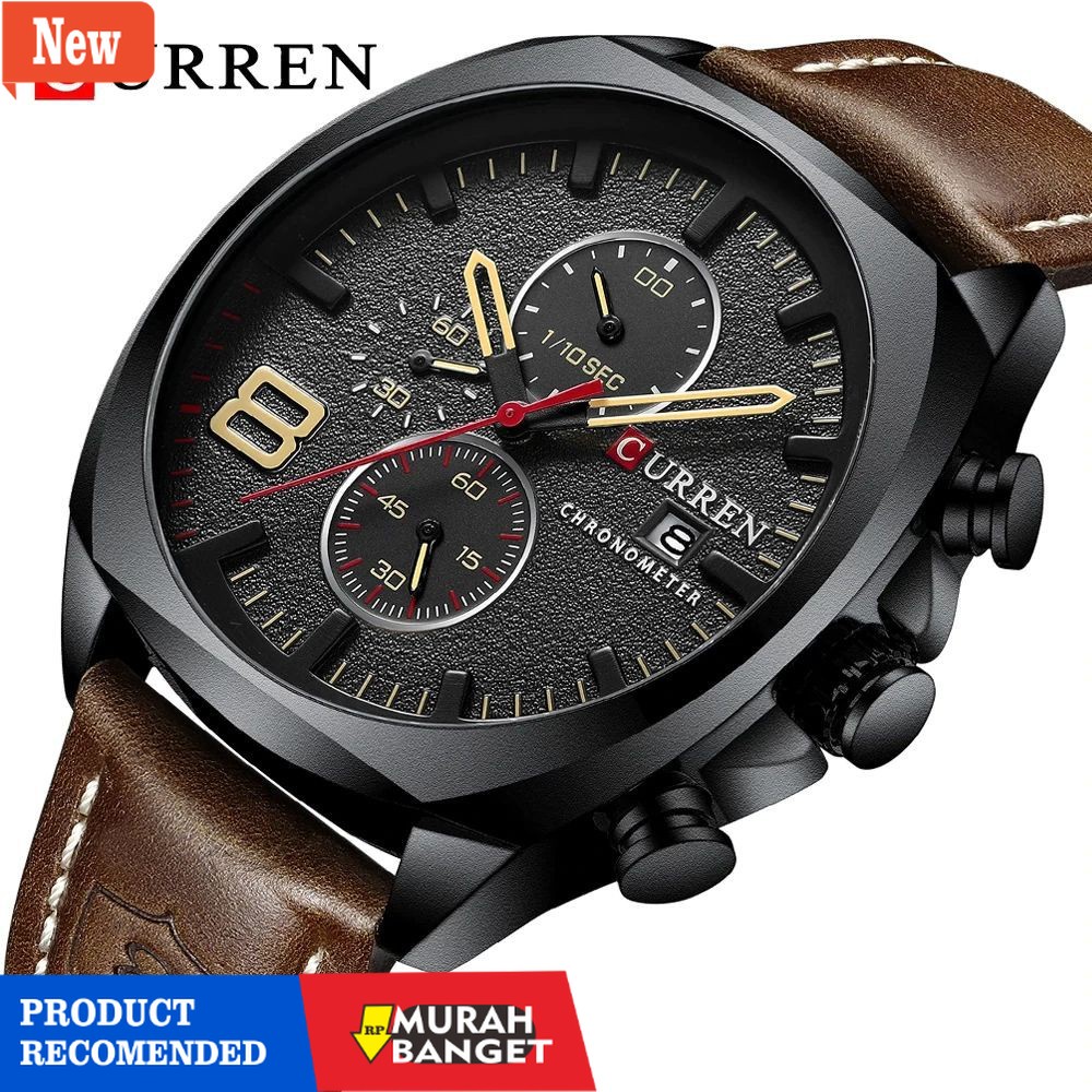 Jam tangan analog pria terbaik- CURREN 8324 Jam Tangan Pria Analog Tali Kulit Chronograph Aktif CURR