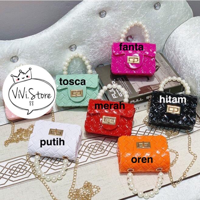 Tas Jelly Mini Mutiara Anyam IMPORT