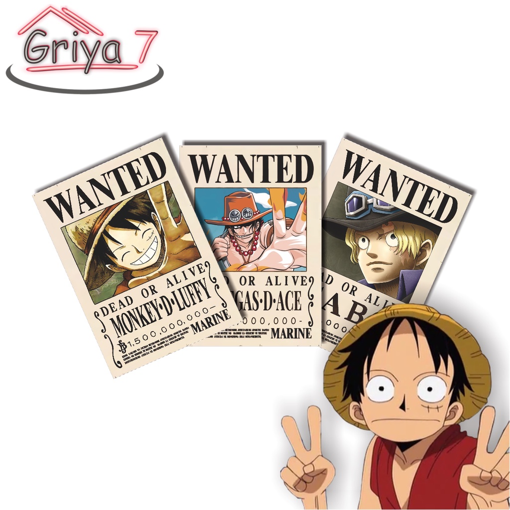 POSTER KAYU ONE PIECE HIASAN DINDING BOUNTY ACE SABO LUFFY