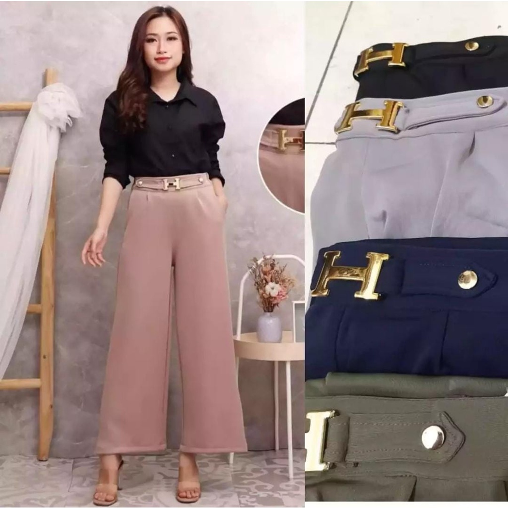 Kulot Panjang Wanita Terbaru//Bawahan Scuba Polos Variasi Free Belt H-MARON