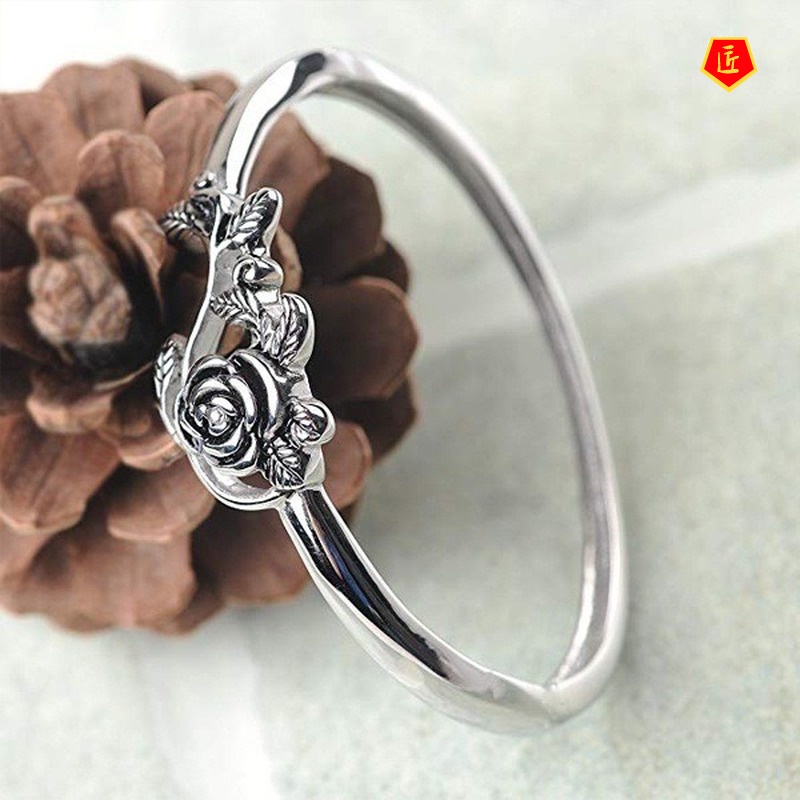 [Ready Stock]925 Silver Vintage Silver Rose Ring