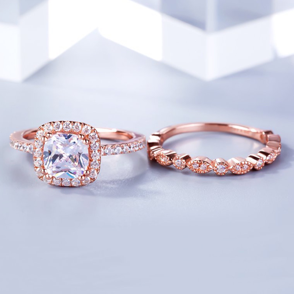 Hu Hu Hu Hu Hu Alat Bantu Pasang Kacamata♡ 2pcs / Set Cincin Susun Dengan Kubik Zirkonia Emerald Untuk Wanita