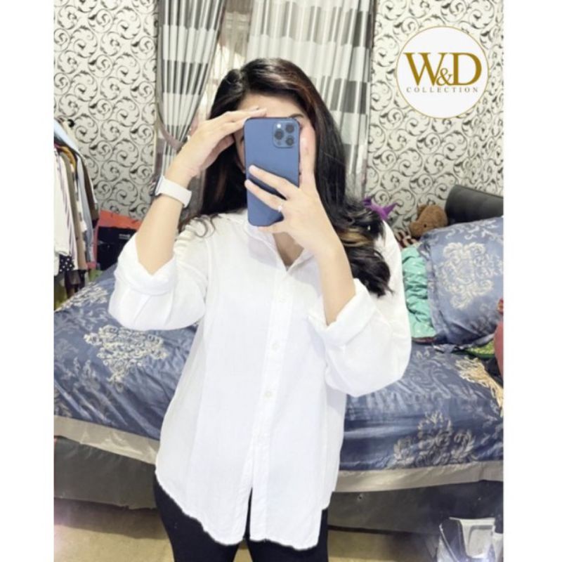 Kemeja Putih Polos Wanita / Baju Kerja Kantor Wanita Jumbo / Kemeja Putih Wanita Lengan Panjang