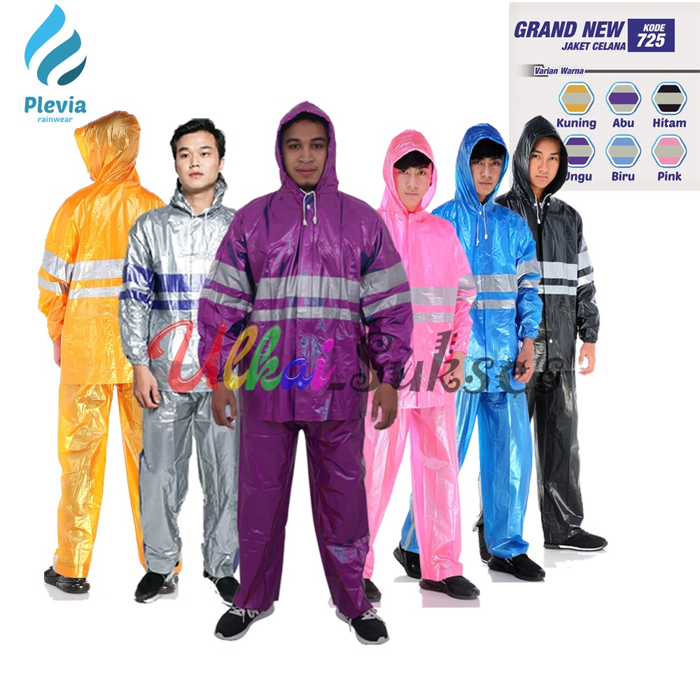 Jas Hujan Setelan Jaket Celana Raincoat Grand New 725 Mantel Hujan Plevia Dewasa l Pria l Wanita Bahan PVC Hight Quality Anti Bocor Dan Bau Murah