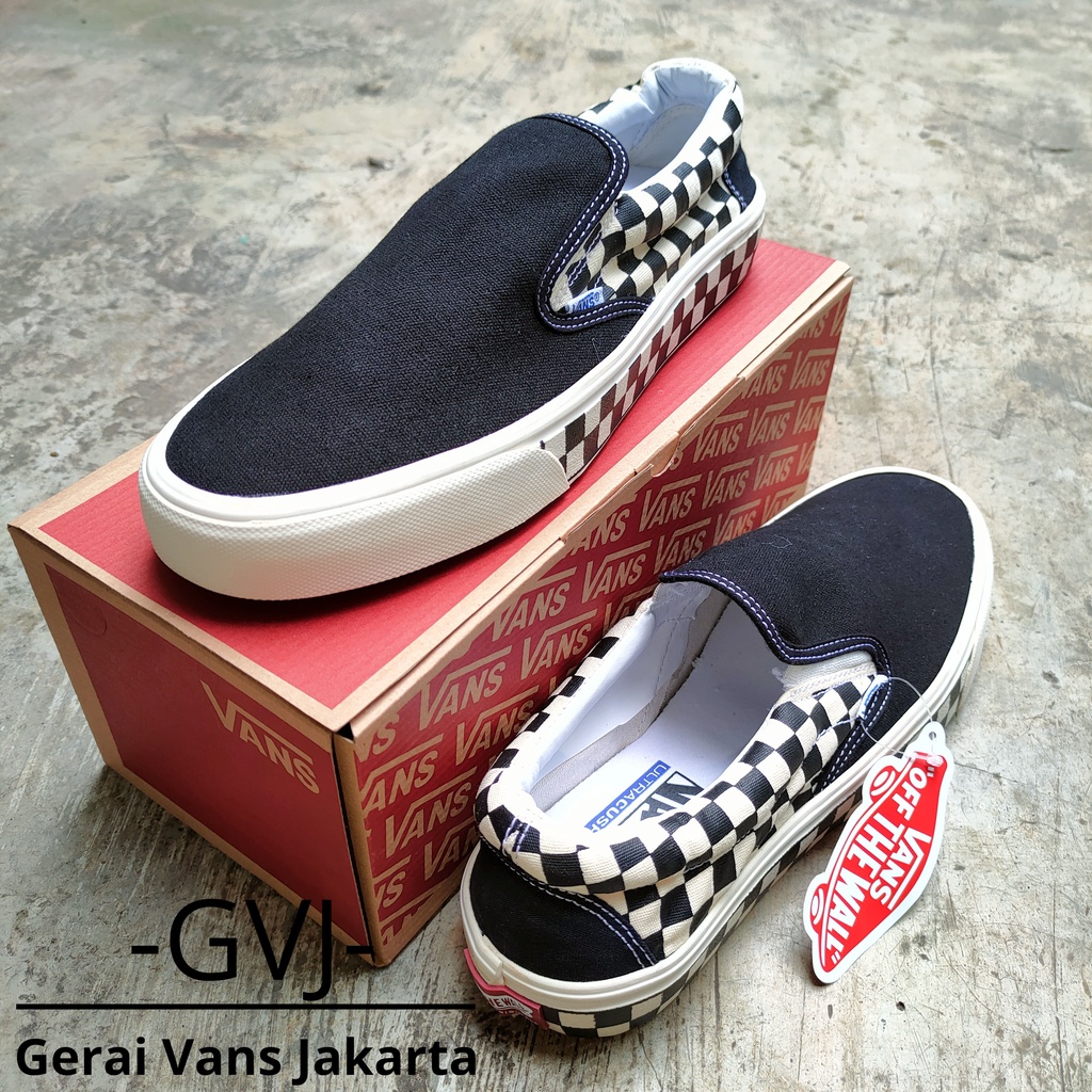 (BISA GRAB) VANS SLIP ON SIDEWALL CHECK BLACK WHITE | VANS SLIP ON CHECKERBOARD | VANS ORIGINAL-3