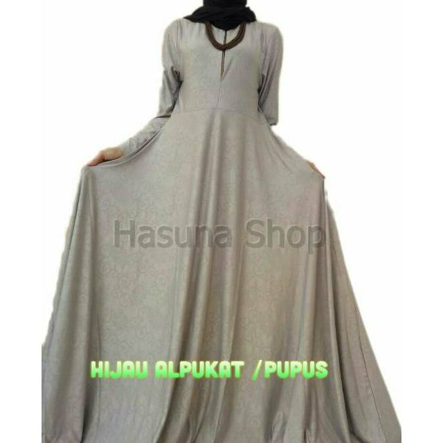 Hasuna Shop Gamis Jersey Motif Relief Hijau  Alpukat 