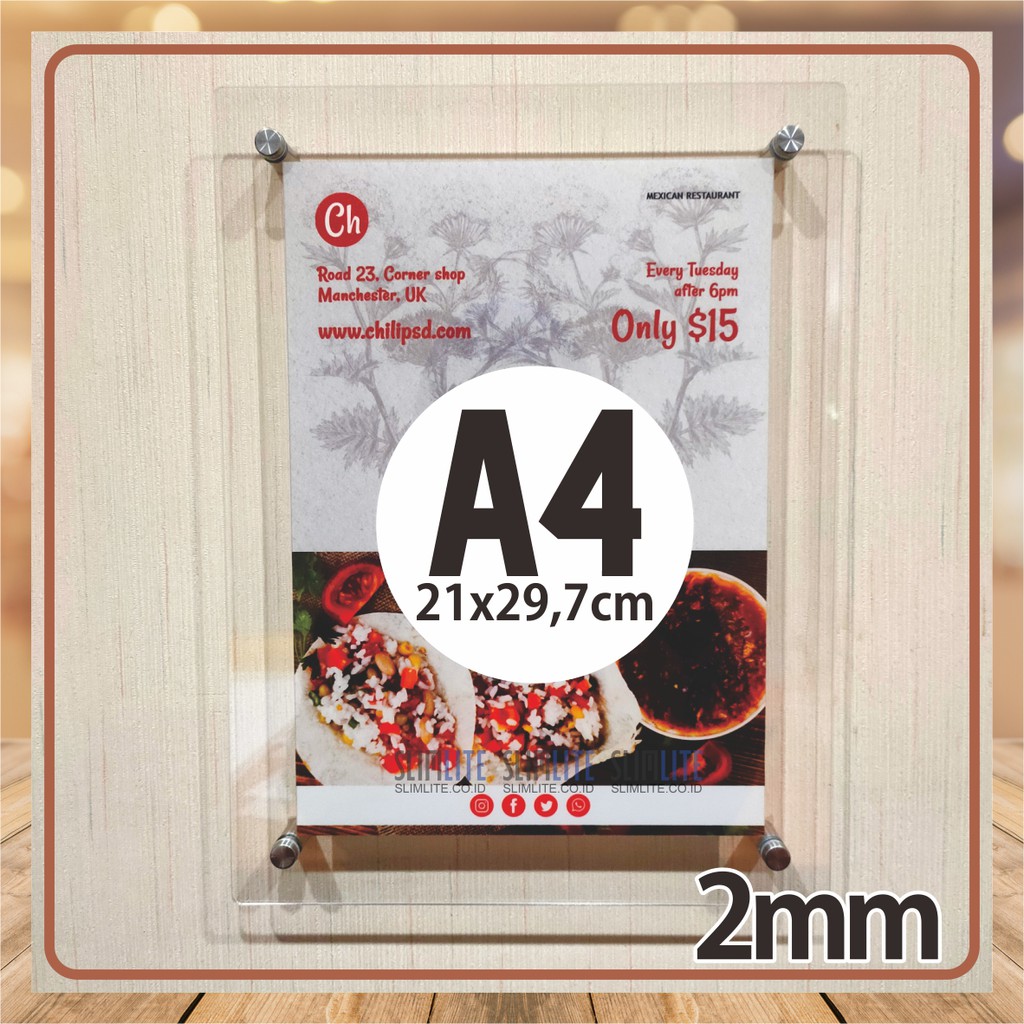 Frame/Bingkai Akrilik Display Poster Acrylic Dinding ukuran kertas A4 2mm | Acrylic Poster A4 2mm |  Frame Poster Acrylic A4 2mm |  Bingkai Poster Akrilik A4 2mm |  Akrilik Photo Poster A4 2mm