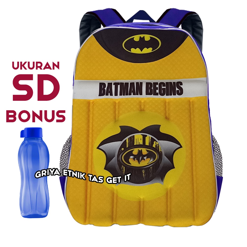 Tas Sekolah Anak Laki SD Batman Gambar Timbul Gratis Botol Minum Spiderman Ultraman Kapten Amerika Ransel Gendong Punggung Cowok Horizon