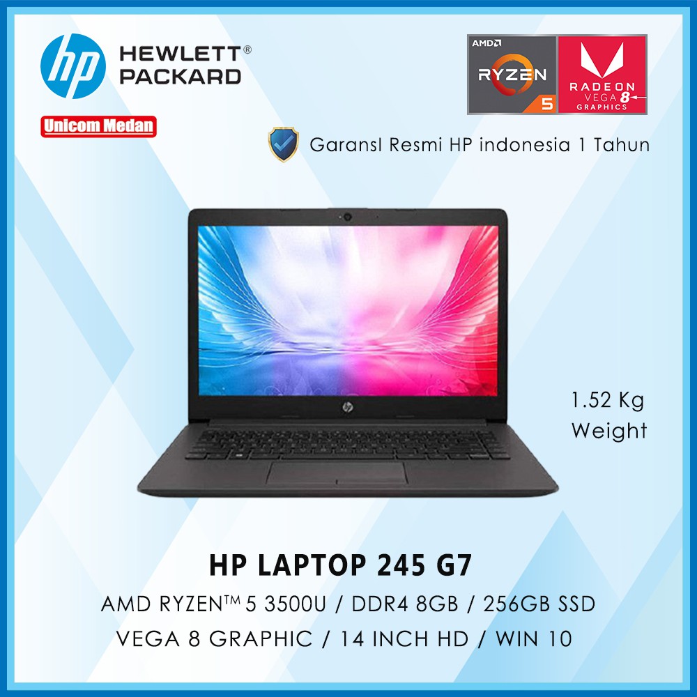 LAPTOP HP 245 G7 - RYZEN 5-3500U 8GB 256GB VEGA 8 WIN10 14&quot;HD