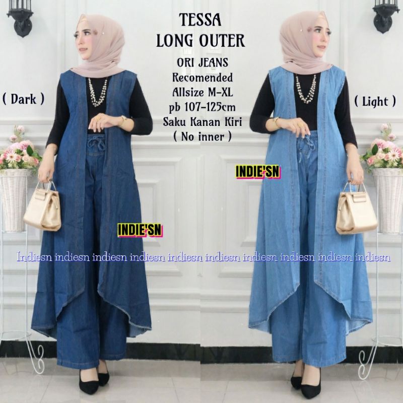 TESSA LONG OUTER JEANS ORI / RUMMA SET LONG OUTER SETELAN OUTER JEANS WANITA