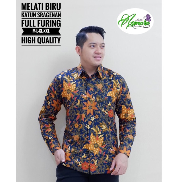 Batik Melati Biru Katun Halus Full Furing Termurah