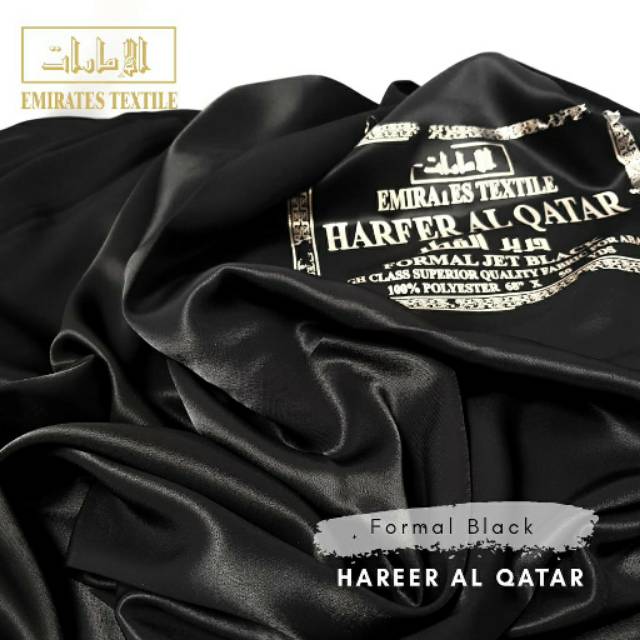 HAREER AL QATAR (HAQ) FORMAL JETBLACK CRYSTAL SATIN/ SATIN ARAB IMPOR MEREK EMIRATES TEXTILE