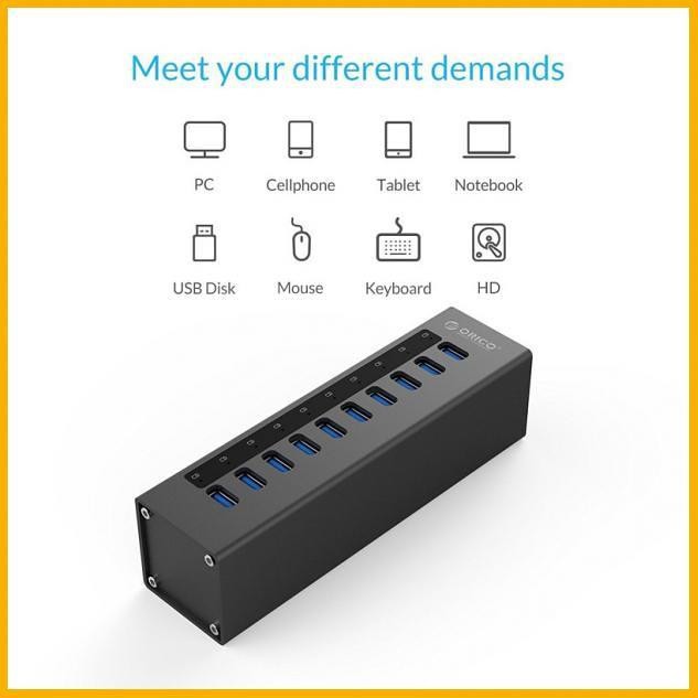 Usb 3.0 hub Orico 10 port Aluminum industrial 5Gbps Bc 1.2 adapter a3h10 - Terminal usb3.0 10 slot adaptor a3-h10