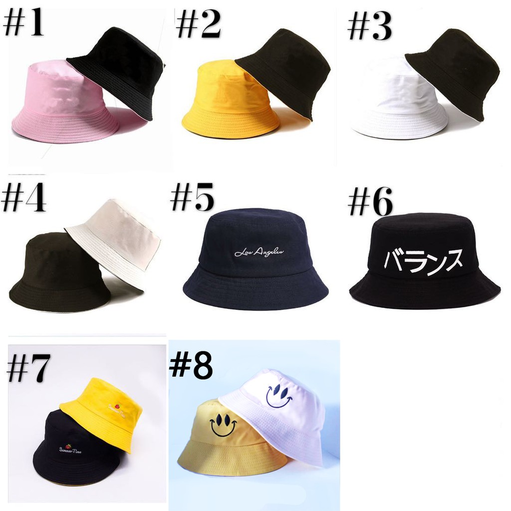 Topi Bucket Polos Dua Warna Bolak Balik Fisherman / Topi Bucket Korean Fedora Polos Dua Warna