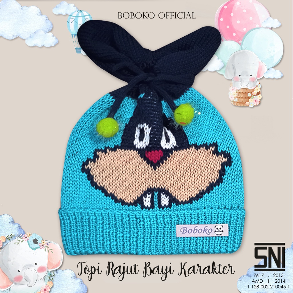 BOBOKO Topi Bayi Rajut Karakter 0-5 bulan motif kelinci