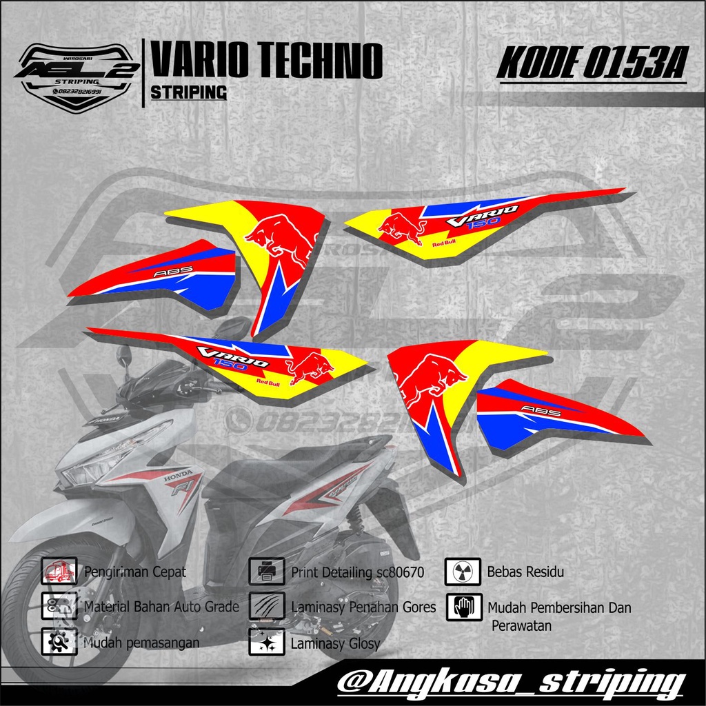 0153A STIKER STRIPING MOTOR HONDA VARIO TECHNO REDBULL