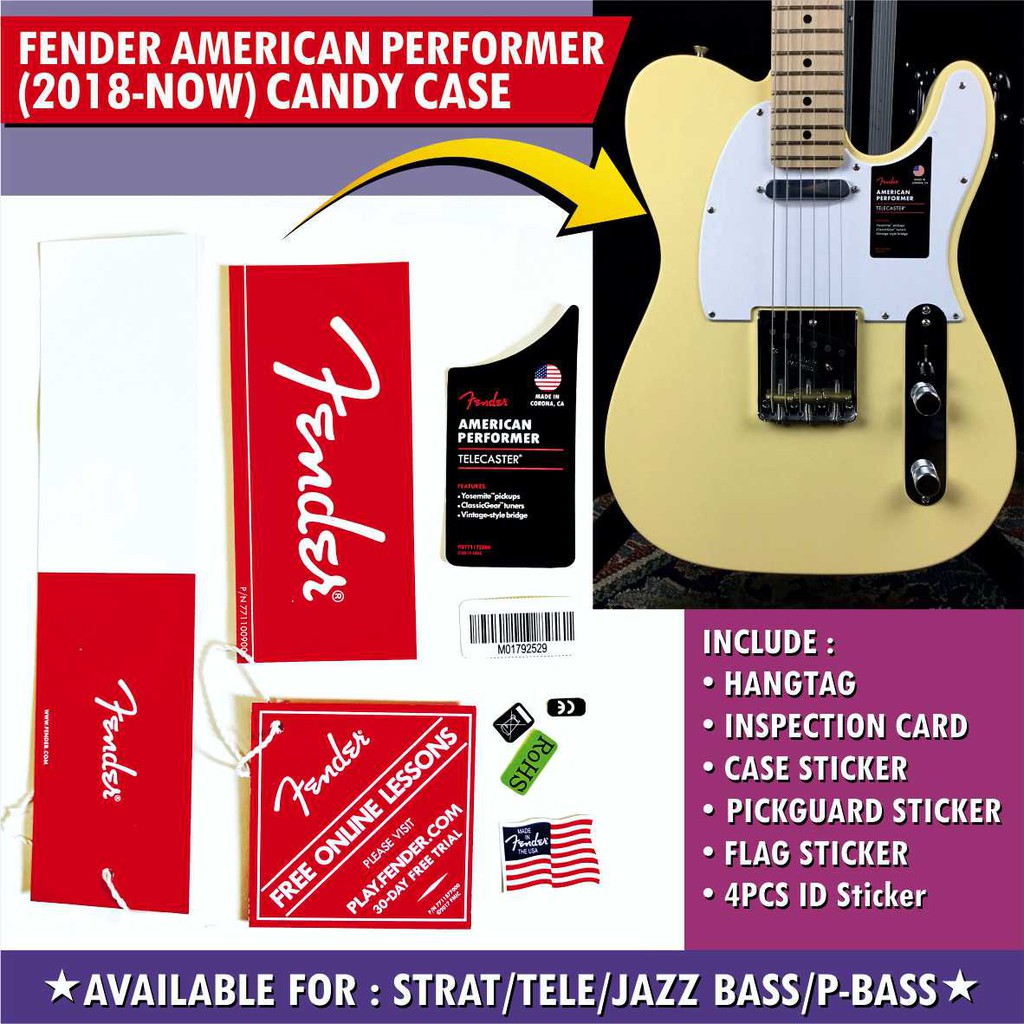 Fender American Performer Guitar and Bass Candy Case Hangtag Set Plus Sticker Set