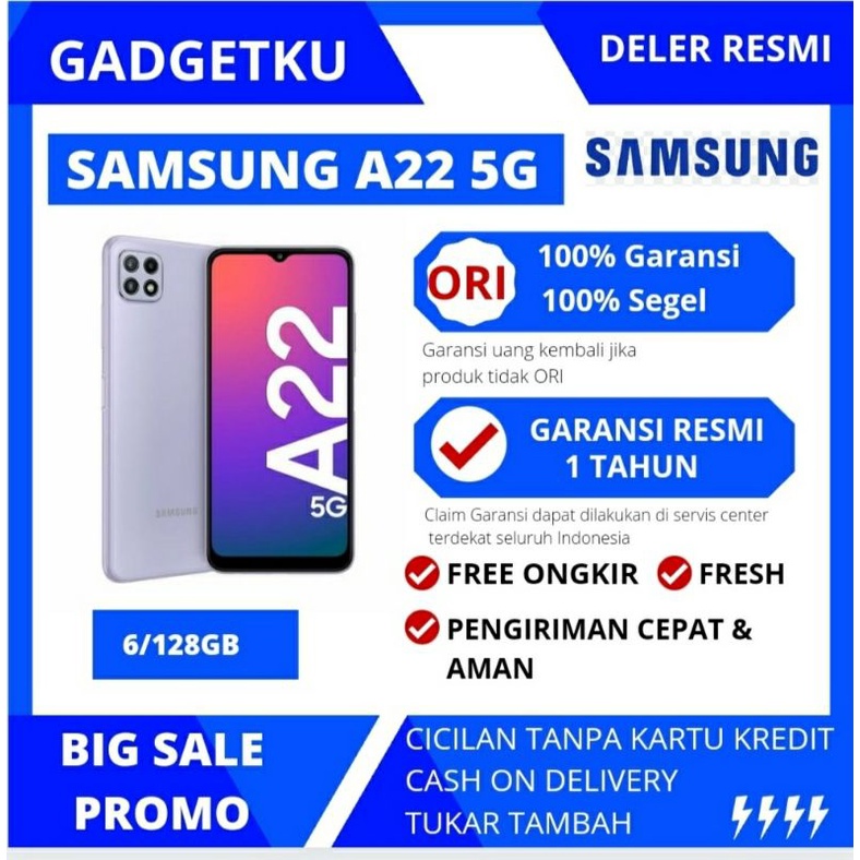 SAMSUNG GALAXY A22 5G RAM 6 GB ROM 128 GB GARANSI RESMI 1 TAHUN