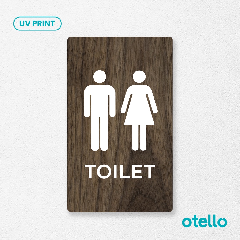 Otello - Toilet Sign Board Kayu Print Signage Label Tempel Nama Ruangan Wooden Papan Nama Restroom Sticker Stiker Timbul