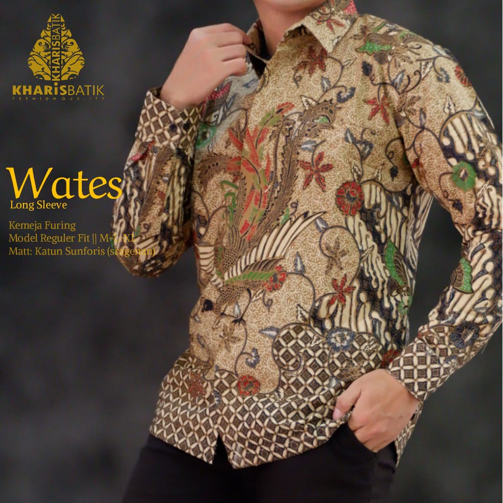 WATES Kemeja Batik Pria Lengan Panjang Katun Halus FULL FURING Batik KHARIS