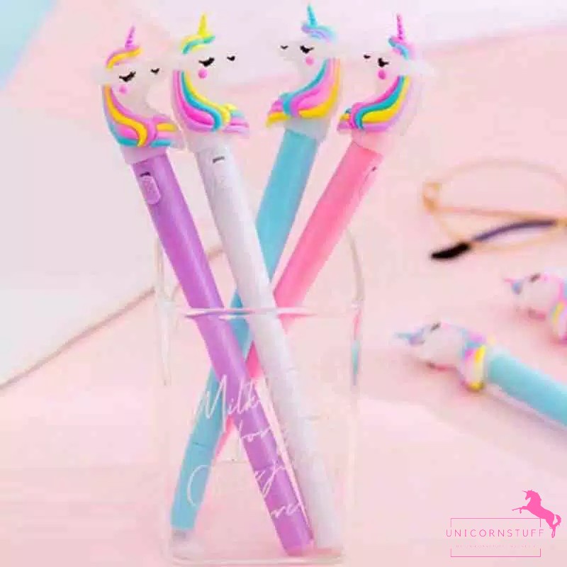 Bolpoin lampu Pulpen Pena Unicorn Premium Tinta Gel Perempuan Anak Journaling Tipis Karakter Pink Pastel Kado Anak Perempuan Alat Tulis Tempat Pensil Sekolah Back To School