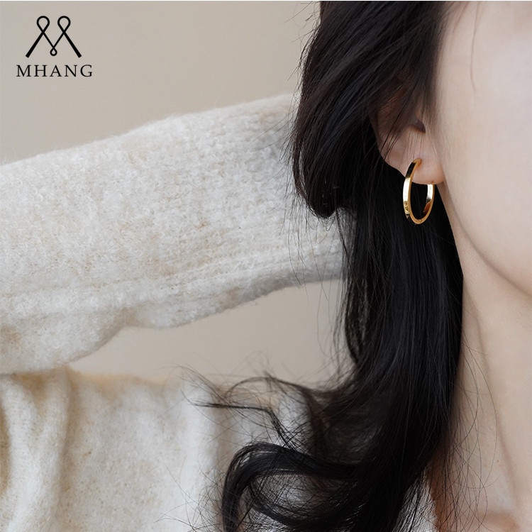 Anting Bentuk Lingkaran Warna Emas Dan Silver Bahan Tembaga Anti Karat Untuk Wanita