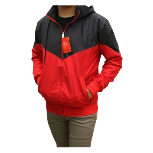 INDO - Jaket Parasut Olahraga Kombinasi | Jacket Lari Jogging Pria/Wanita Hitam Merah