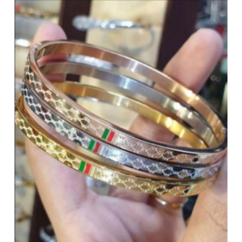 Gelang titanium lapis emas set 3 bangle wanita 5,7cm Gtt42 EN