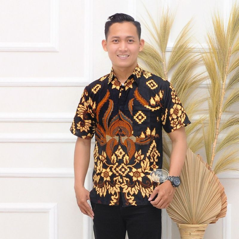 HEM BATIK BOROBUDUR SOGAN KEMEJA LENGAN PENDEK MODERN MURAH