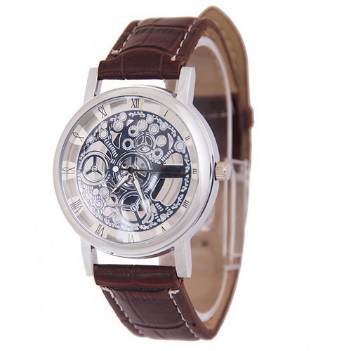 Jam Tangan Wanita Roda Gigi Non-mekanik Baru Sabuk Kulit PU Berongga