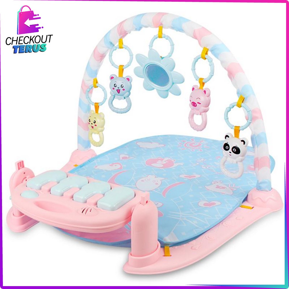 CT M15 M16 Baby Play Gym Kasur Bayi dengan Musical Rattle &amp; Piano Mainan Anak Playgym Bayi dan Balita Playmat Matras