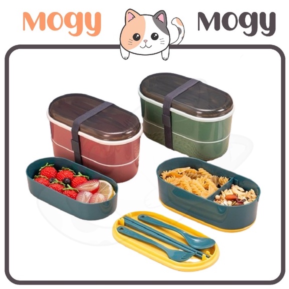 MOGYMOGY HL0386 Lunch Box Kotak Bekal Makan Siang Bento Set 700 Ml Free Sendok Tempat Makan