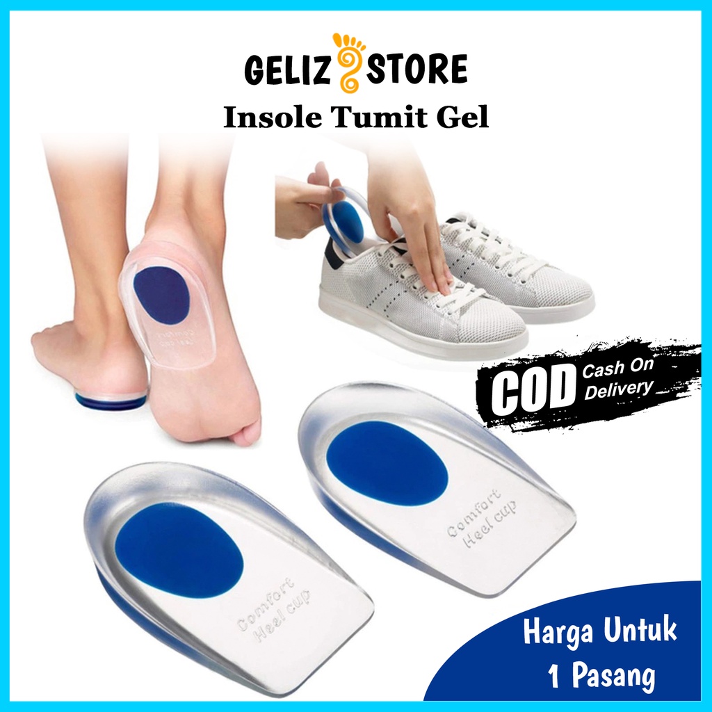 Insole Sepatu Silicone Gel Bantalan Tumit Pereda Nyeri Anti Slip 1 Pasang