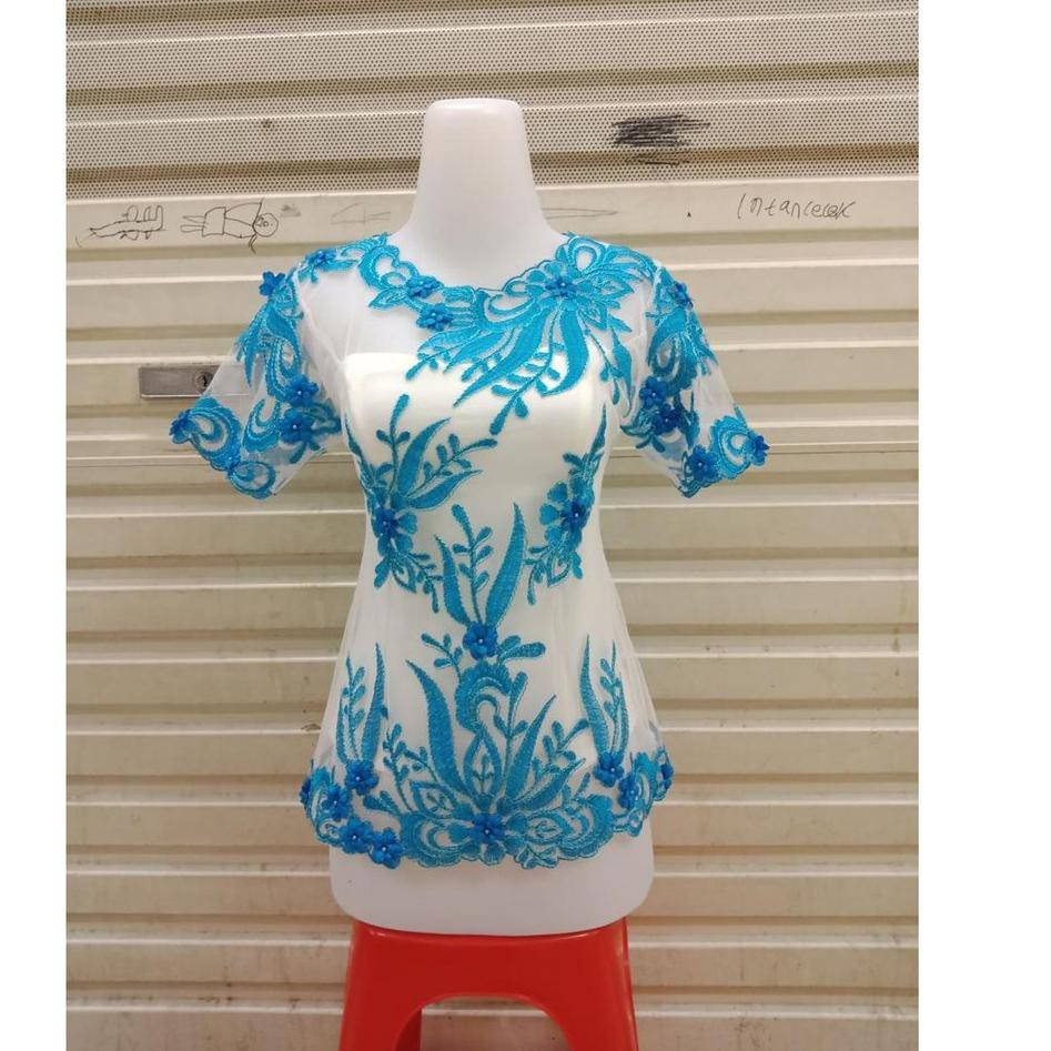 Populer wanita fashion atasan kebaya lengan pendek tile payet organdi BRU