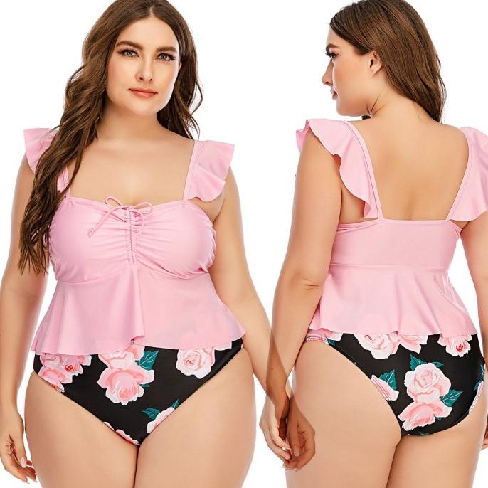 Tankini Import Wanita Baju Renang Soft Pink Hitam Rose Jumbo Big Size