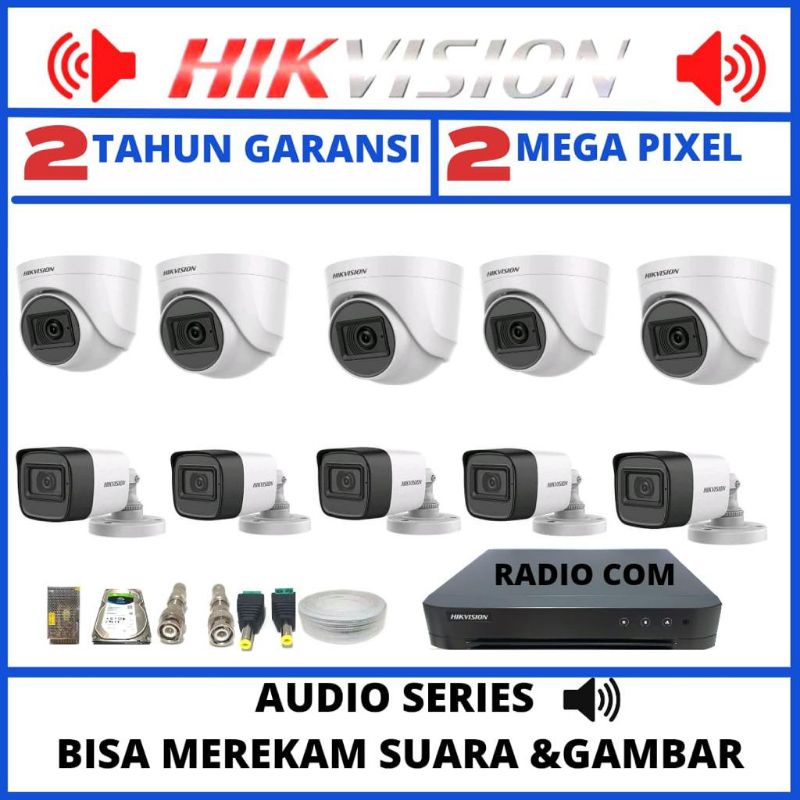 PAKET CCTV HIKVISION AUDIO 16 CHANNEL 10 KAMERA 2MP 1080P KOMPLIT TINGGAL PASANG