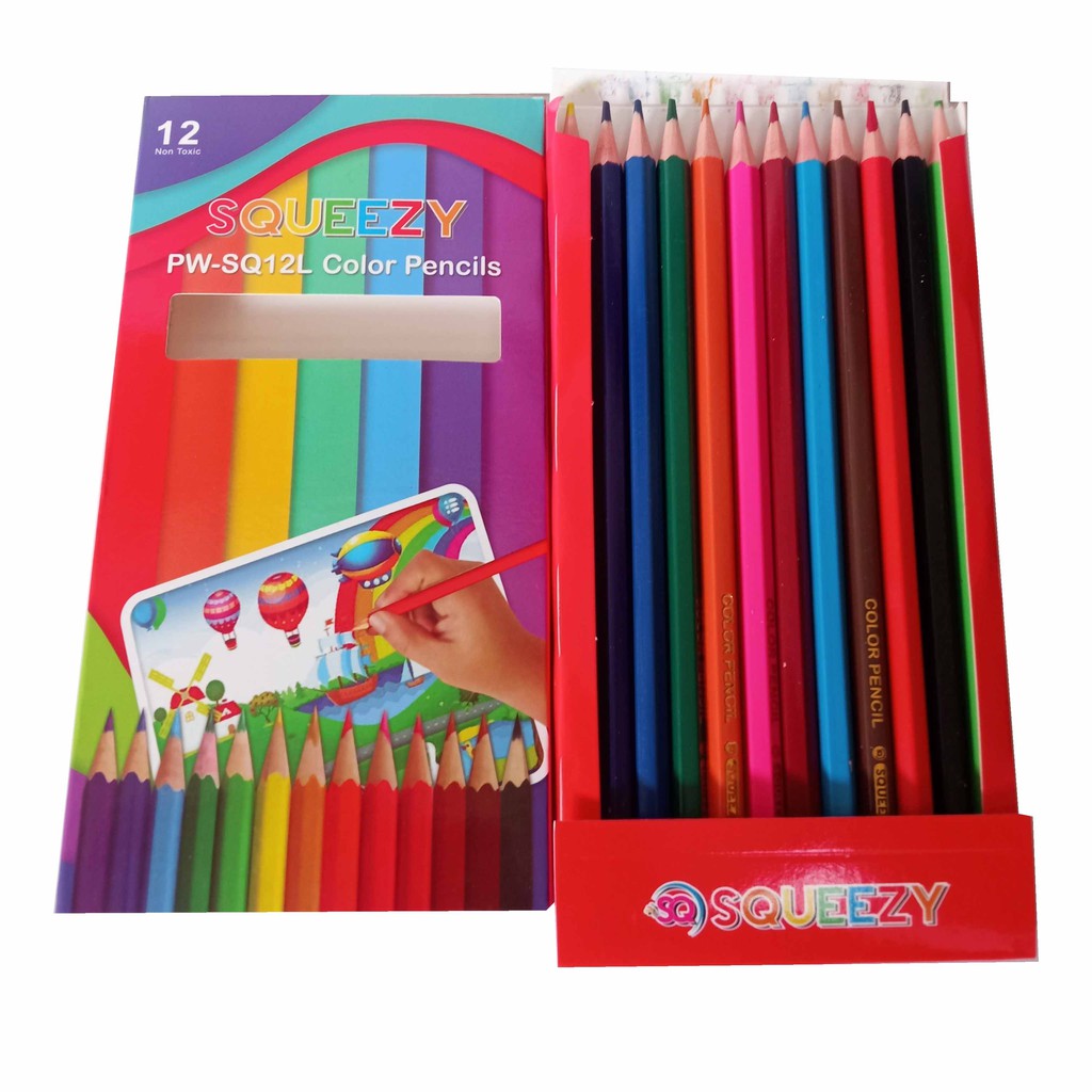 Isi 12 pcs Pensil Warna Squeezy Ukuran Panjang Multiwarna